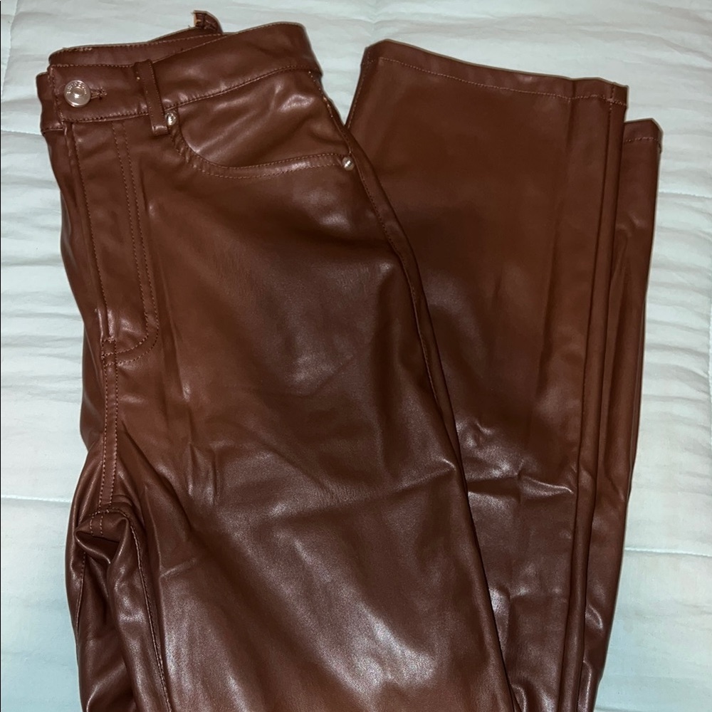 H&M Brown Leather Straight Leg Pants